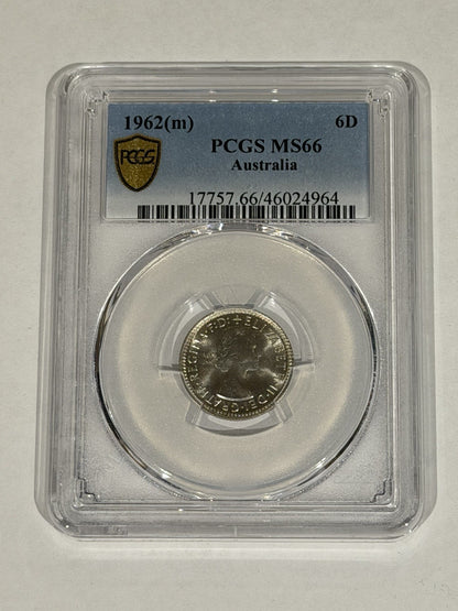 Australia 1962(m) Sixpence 6d PCGS Graded MS66 GEM Silver Coin