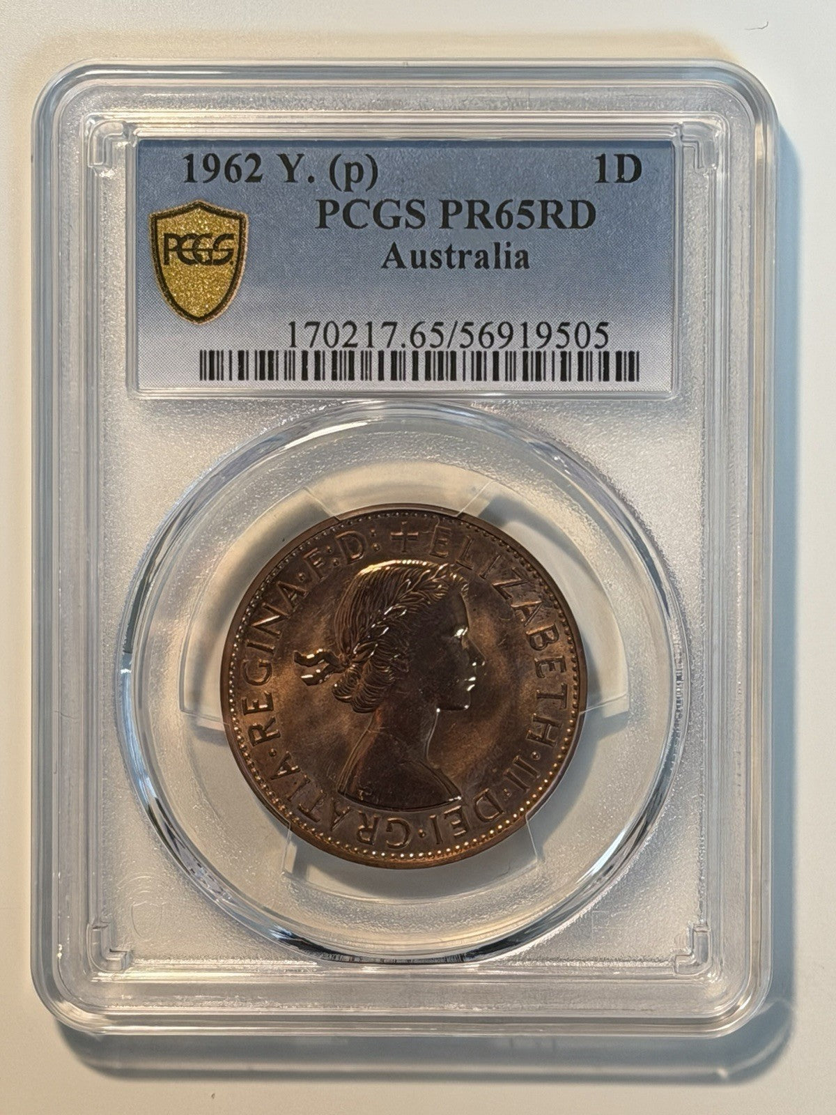 Australia 1962(p) Y. Proof One Penny 1d PCGS Graded PR65RD Red Copper Coin (56919505)