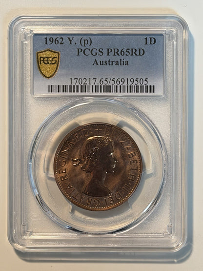 Australia 1962(p) Y. Proof One Penny 1d PCGS Graded PR65RD Red Copper Coin (56919505)