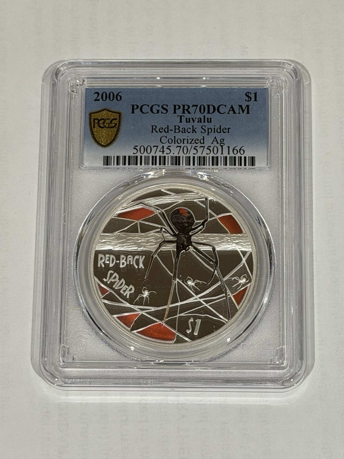 Tuvalu 2006 Red Back Spider $1 1oz Silver PCGS Graded PR70DCAM Proof Coin