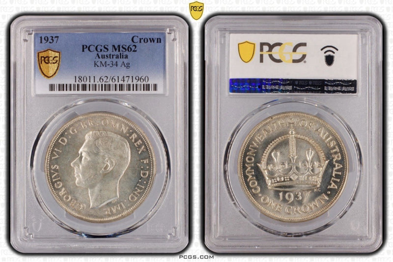 Australia 1937 Crown 5/- Five Shillings PCGS Graded MS62 Large Silver Coin