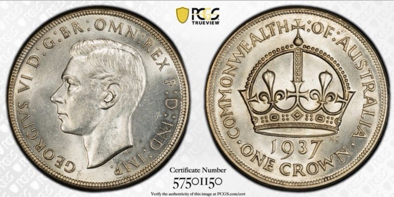 Australia 1937 Crown 5/- Five Shillings PCGS Graded MS62 Large Silver Coin