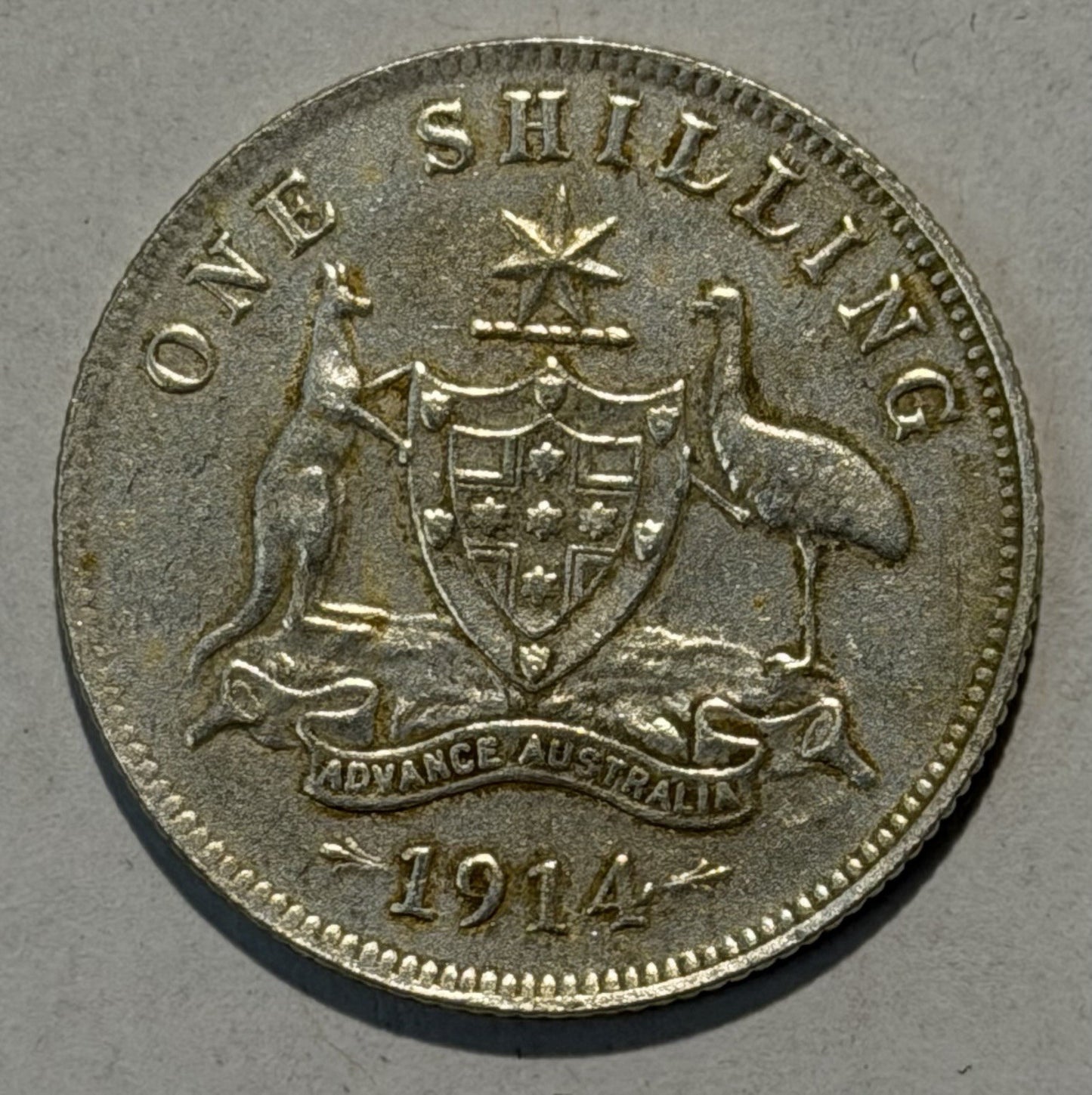 Australia 1914 One Shilling 1/- Extra Fine XF Silver Coin KGV