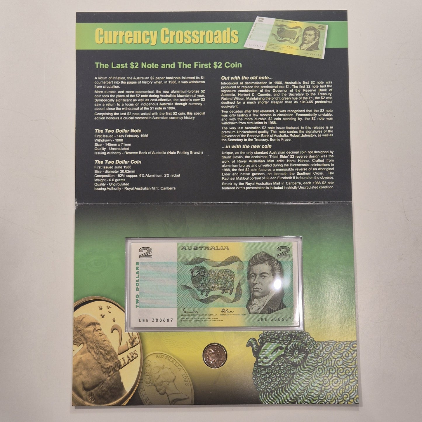 Sherwood 1988 Last $2 Note & First $2 Coin Limited Edition Set