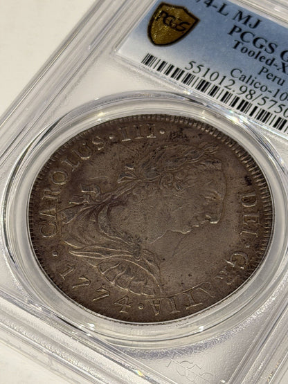 Peru 1774-L MJ Peru 8R Eight Reales PCGS Graded Tooled XF Details Silver Coin