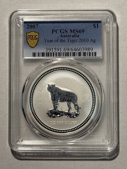 Australia 2007 2010 Year of the Tiger 1oz BU Lunar Series I PCGS MS69