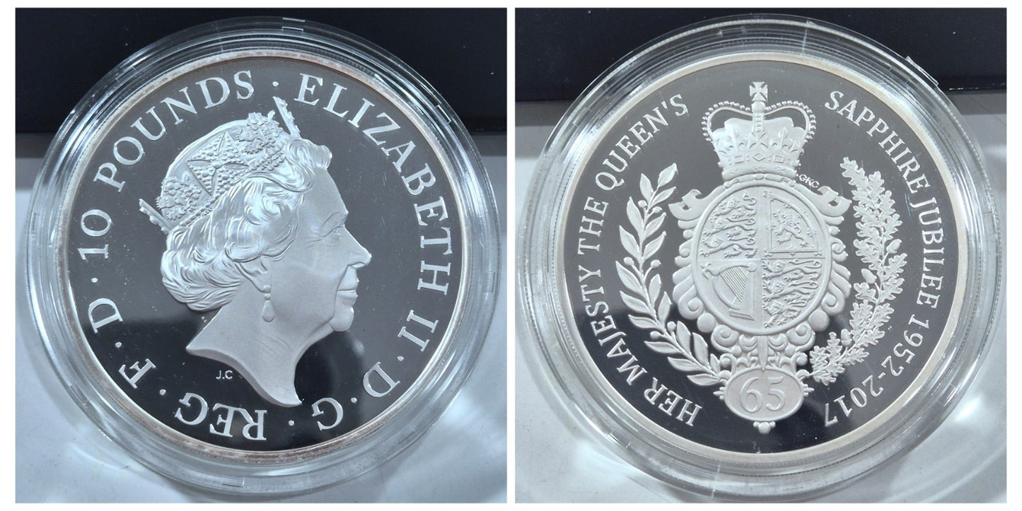 UK British 2017 Sapphire Jubilee Silver Proof £10 5oz Ten Pounds Crown Coin