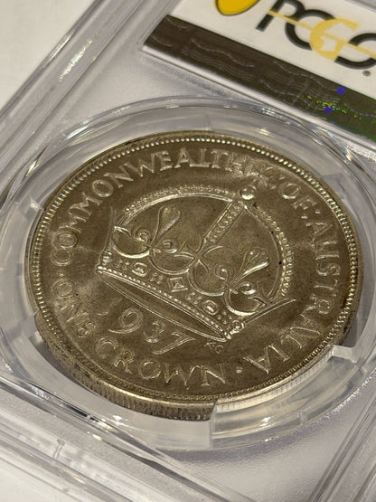 Australia 1937 Crown 5/- Five Shillings PCGS Graded MS63 Large Silver Coin