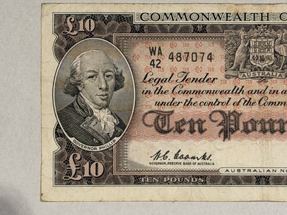 Commonwealth Australia 1960 £10 Ten Pounds Coombs/Wilson Paper Banknote VF