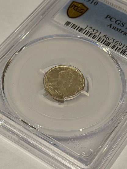 Australia 1910 3d Threepence PCGS Graded MS66 GEM Silver Coin