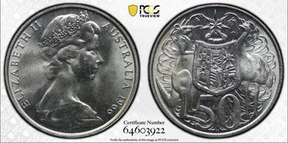 Australia 1966 Round 50c Fifty Cent PCGS Graded MS63 UNC 80% Silver Coin