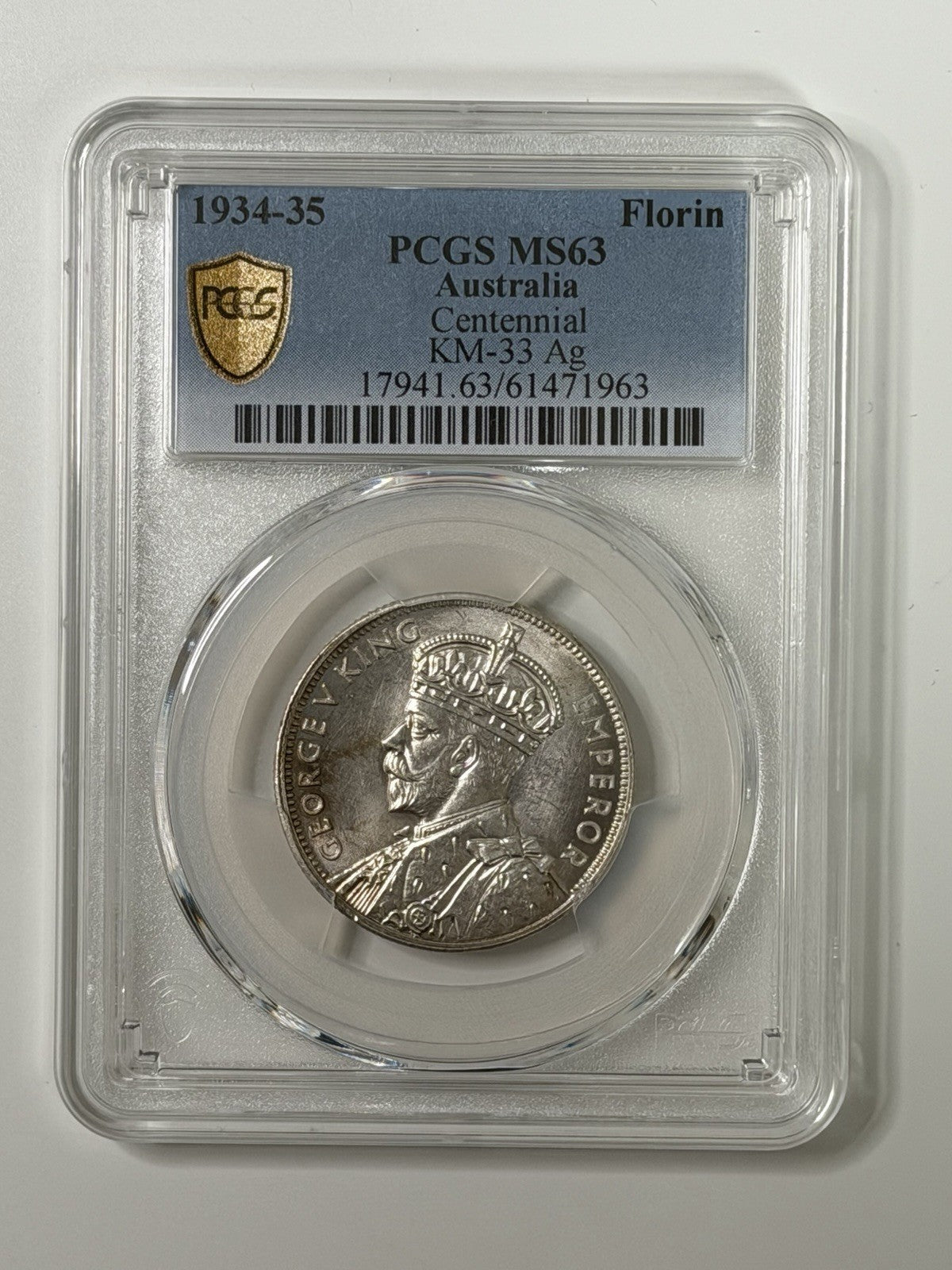 Australia 1934-35 Melbourne Centenary Florin 2/- PCGS Graded MS63 Silver Coin