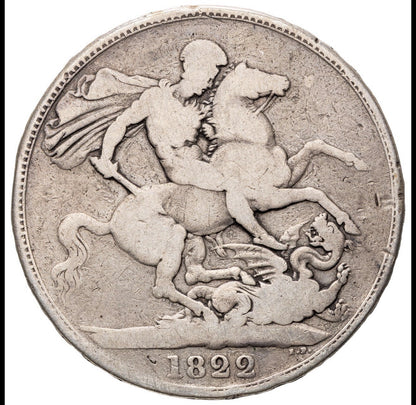 Great Britain UK 1822 Crown Five Shillings 5/- George IV Silver Coin VG Scarce