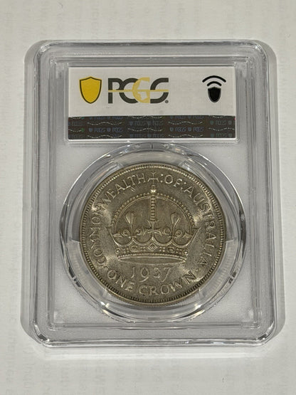 Australia 1937 Crown 5/- Five Shillings PCGS Graded MS63 Large Silver Coin