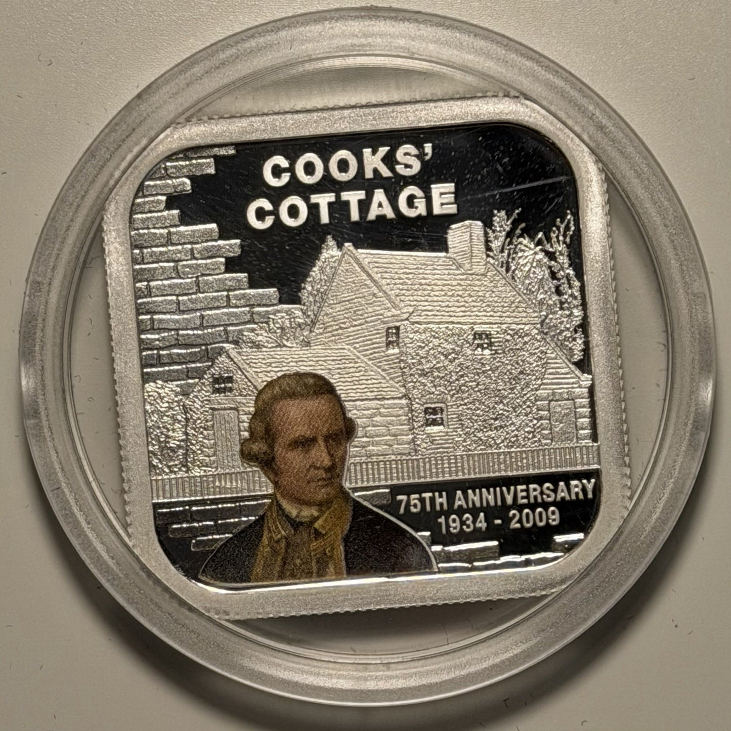 Cook Islands 2009 Cook's Cottage $1 1oz 999 Square Coloured Silver Proof