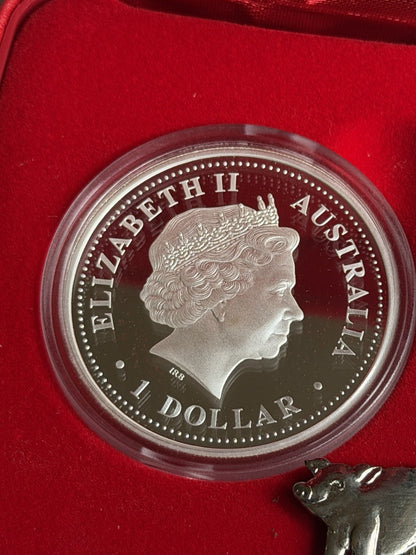 2007 Australia Perth Mint Lunar Pig 1oz $1 Series I Silver Proof Coin