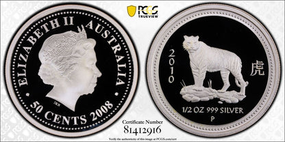 2008 2010 Australia Lunar Tiger 50 Cents Series I Silver 1/2oz Proof PCGS Coin
