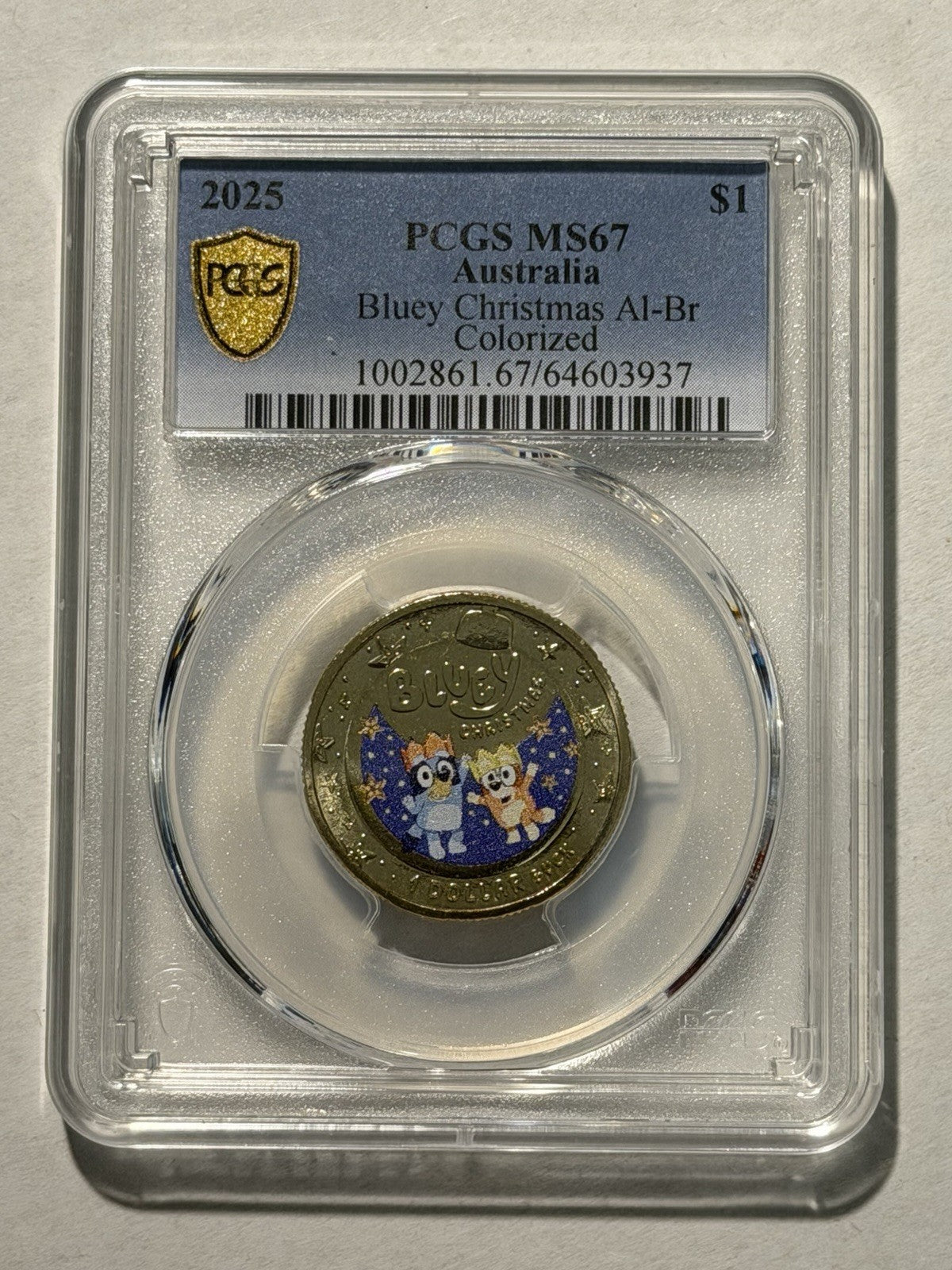 Australia 2025 $1 One Dollar Bluey Christmas PCGS Graded MS67 Coloured Coin