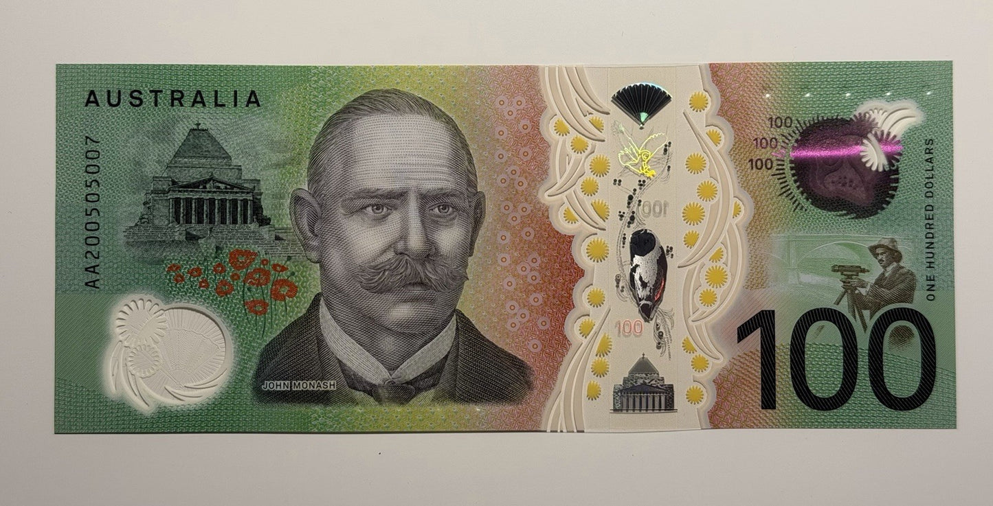 Australia 2020 $100 AA20 First Prefix Lowe/ Kennedy R628F Polymer Banknote