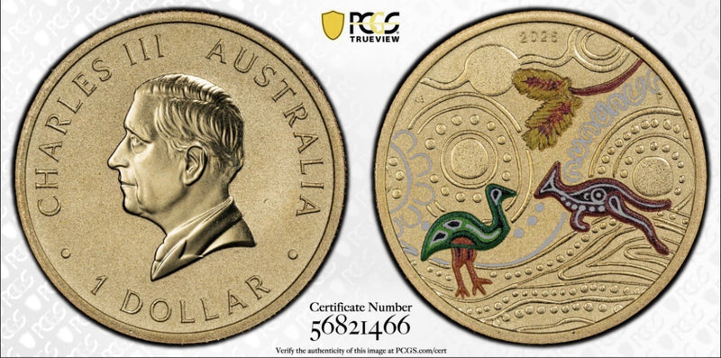 2025-P $1 One Dollar Ngana Nyitting Green Emu PCGS Graded MS69 Coloured Coin