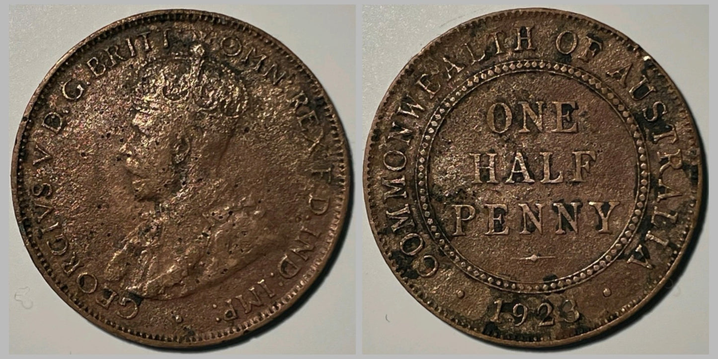 Australia Genuine 1923 Half Penny 1/2d Coin Fine Details Key Date Rare