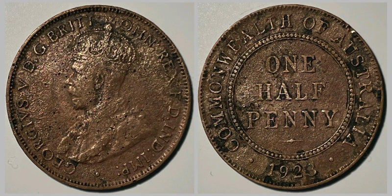 Australia Genuine 1923 Half Penny 1/2d Coin Fine Details Key Date Rare