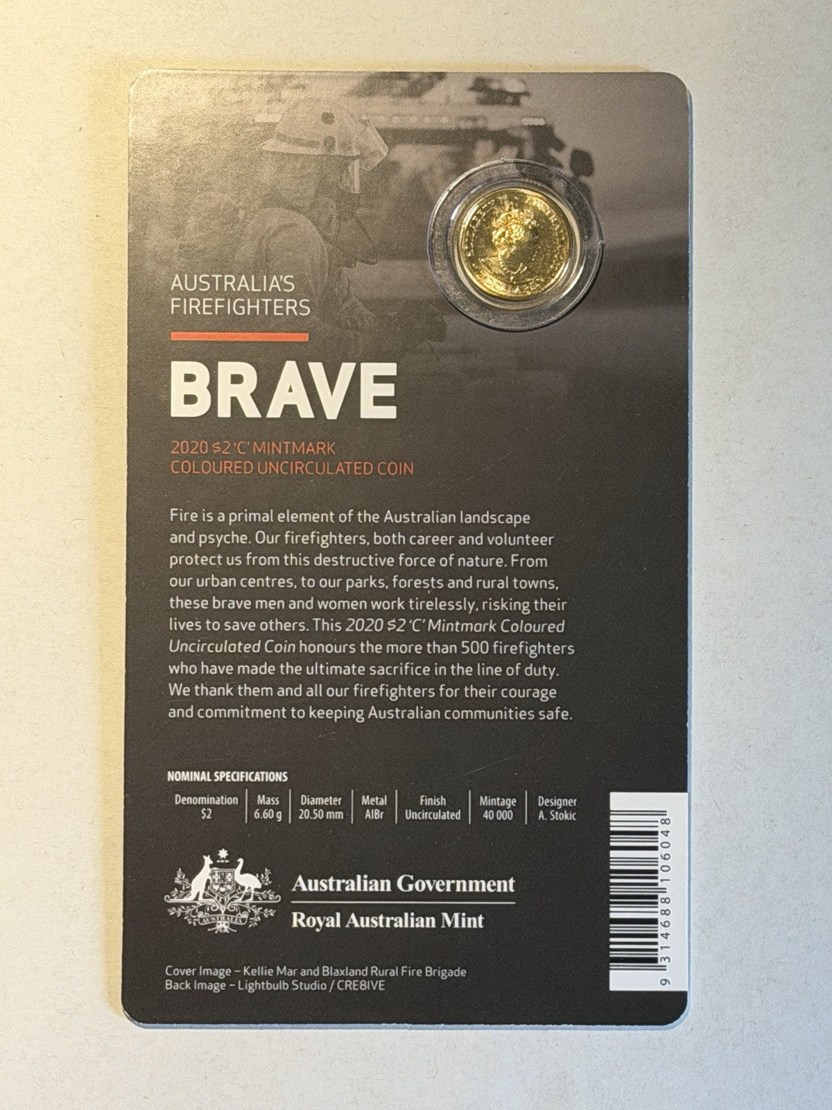 Australia 2020 $2 Two Dollars Fire Fighter Brave C Mint Mark UNC Coin in Card