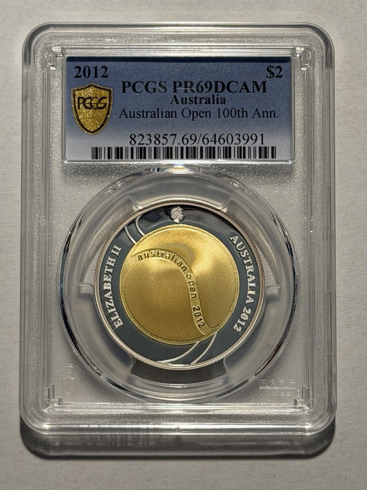 Australia Open AO 2012 100th Anni $2 PCGS Graded PR69DCAM Silver Gilt Coin