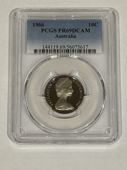 Australia 1966 10c Ten Cents PCGS Graded PR69DCAM Proof Coin
