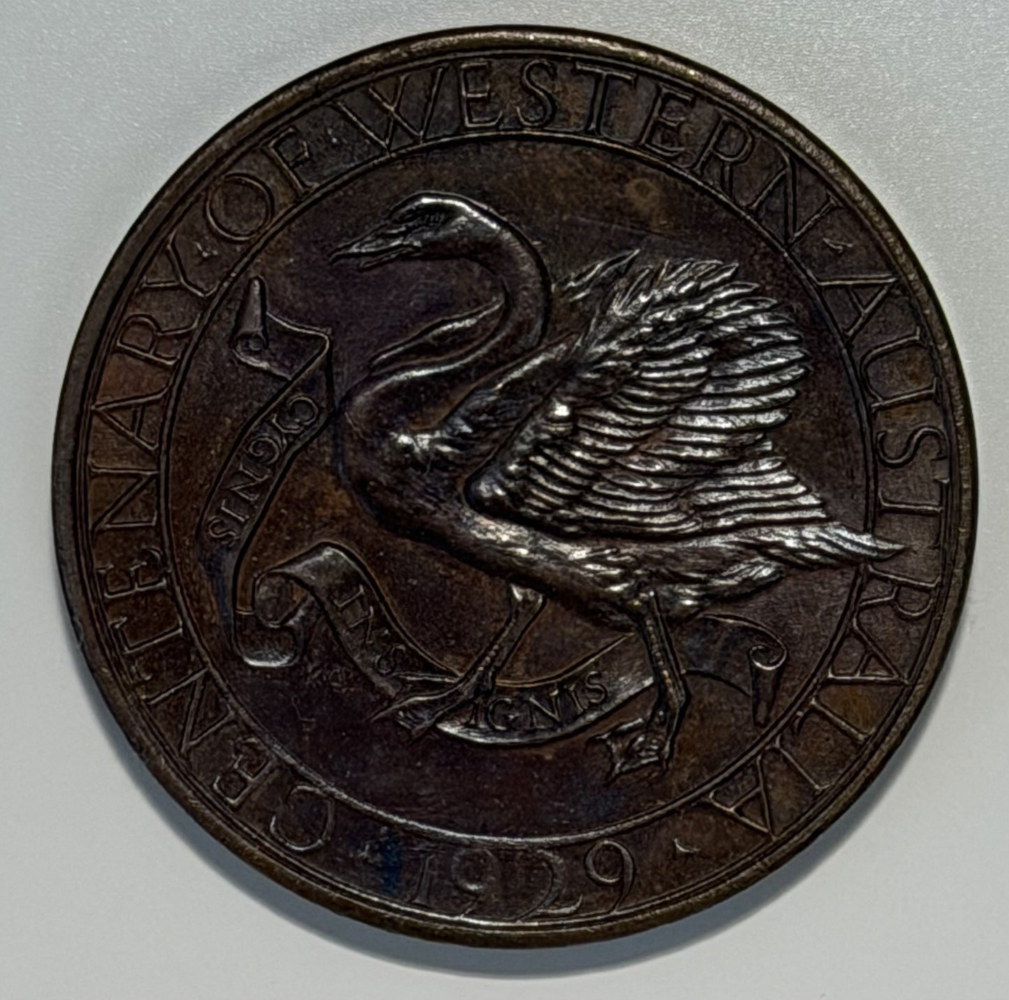 Western Australia 1929 UNC Copper Centenary Medal George V Left Facing Swan