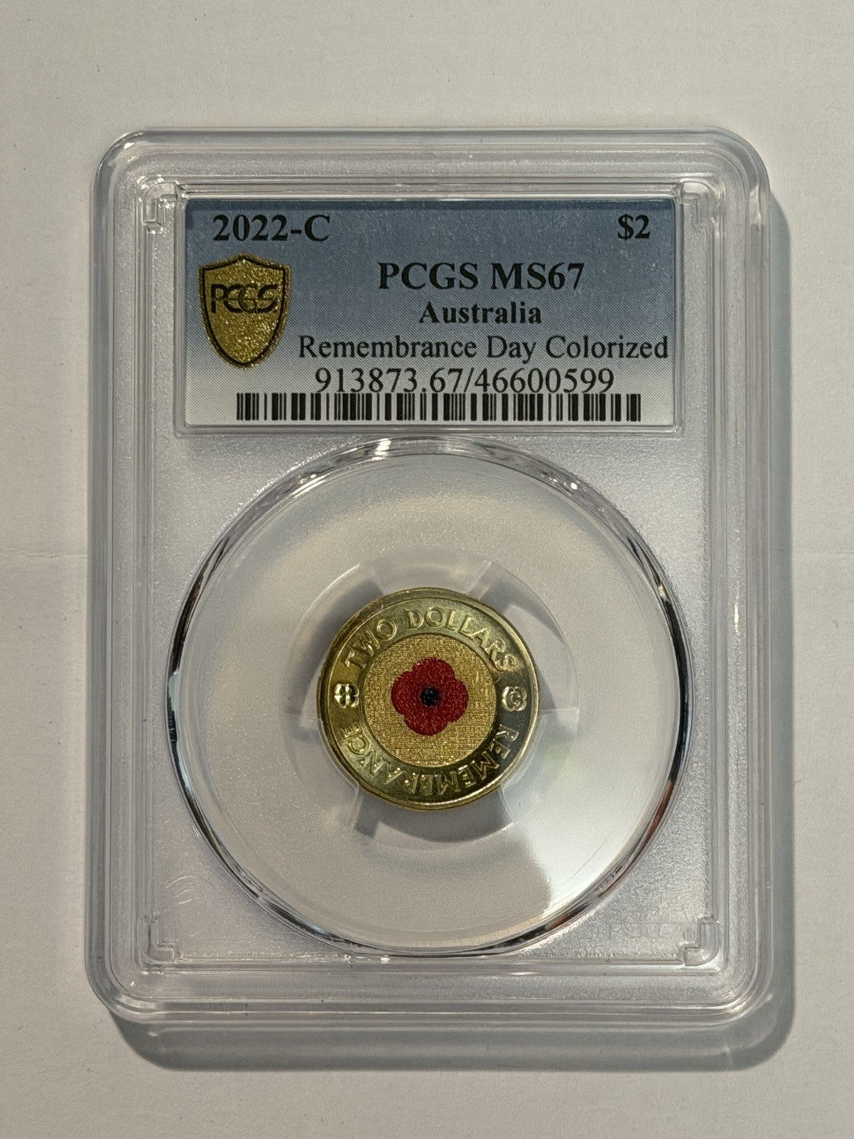 Australia 2022 $2 C Mint Mark Red Remembrance Poppy PCGS Graded MS67 UNC Coin