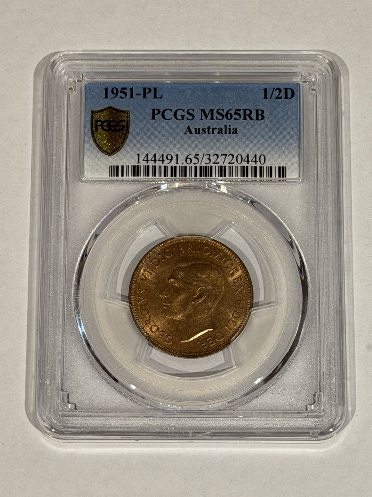 Australia 1951-PL Half Penny 1/2d PCGS Graded MS65RB Red Brown Copper Coin