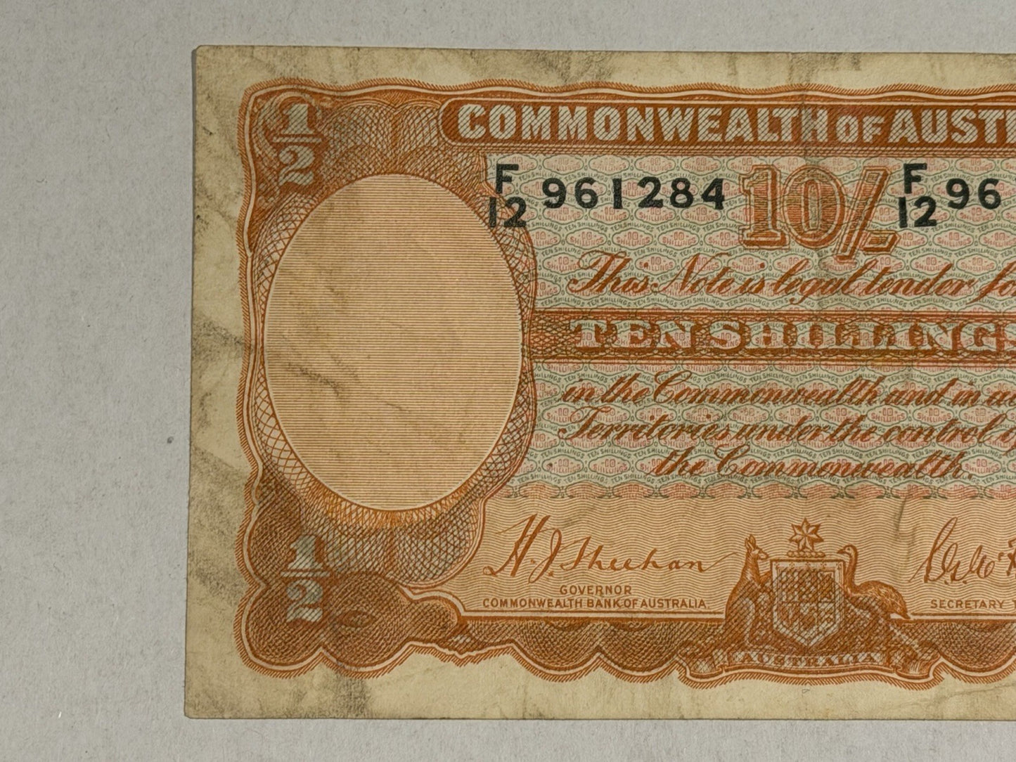 Commonwealth Australia 1939 10/- Ten Shillings Sheehan/Mcfarlane Banknote VF