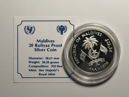 Maldives 1979 20 Twenty Rufiyaa Year of the Child Silver Proof Coin