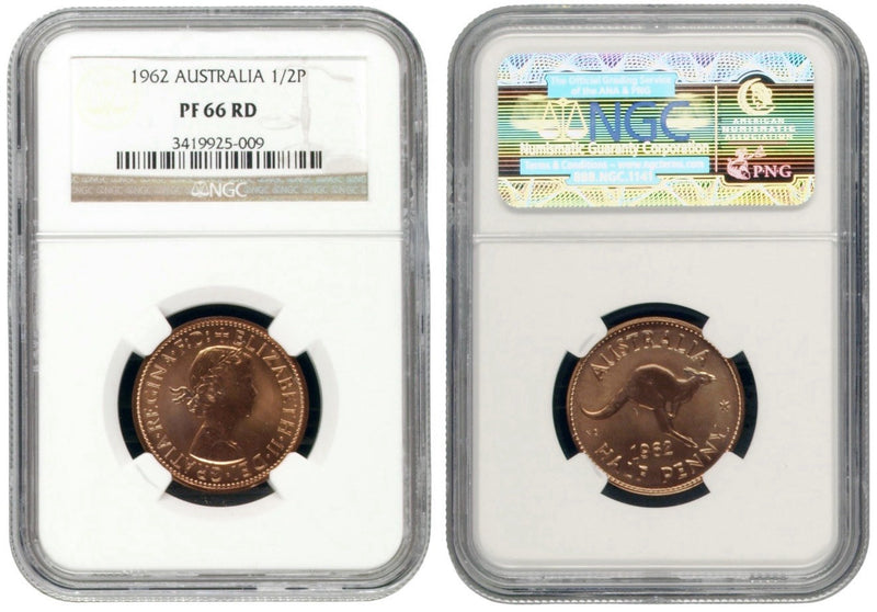 Australia 1962(p) Y. Proof Half Penny 1/2d NGC Graded PF66RD Red Copper Coin