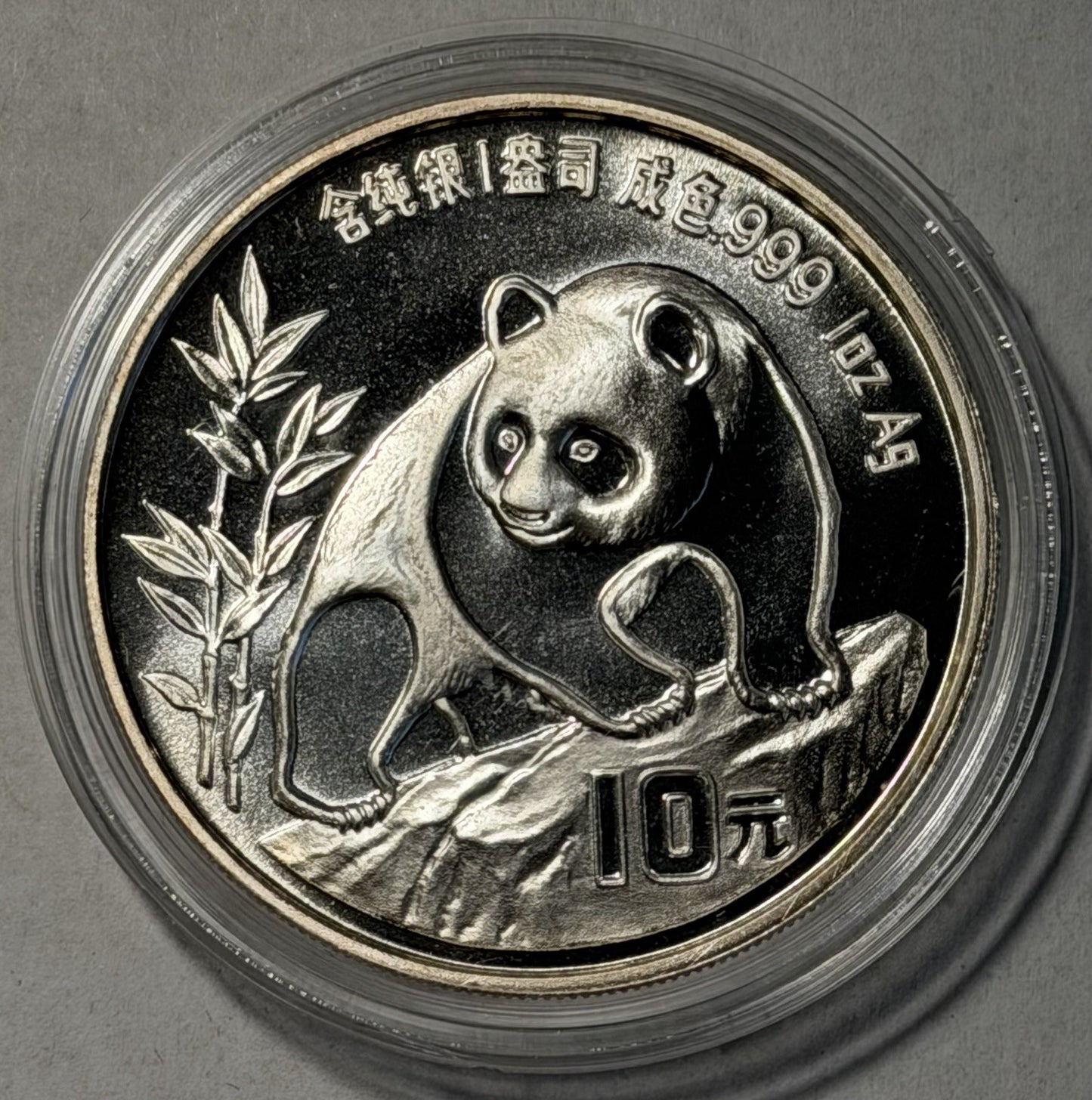 China 1990 Large Date 10 Yuan Panda 1oz 999 Proof Silver Coin