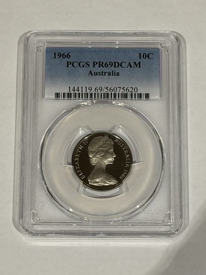 Australia 1966 10c Ten Cents PCGS Graded PR69DCAM Proof Coin