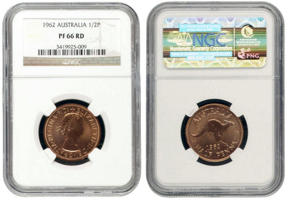 Australia 1962(p) Y. Proof Half Penny 1/2d NGC Graded PF66RD Red Copper Coin