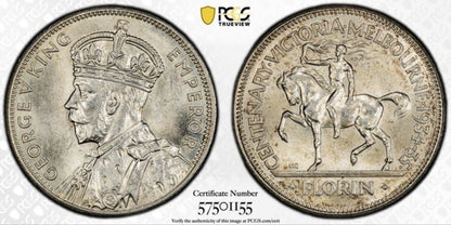 Australia 1934-35 Melbourne Centenary Florin 2/- PCGS Graded MS64 Silver Coin
