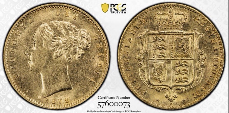Australia 1872s Sydney Half Sovereign PCGS Graded AU58 Gold Coin Key date