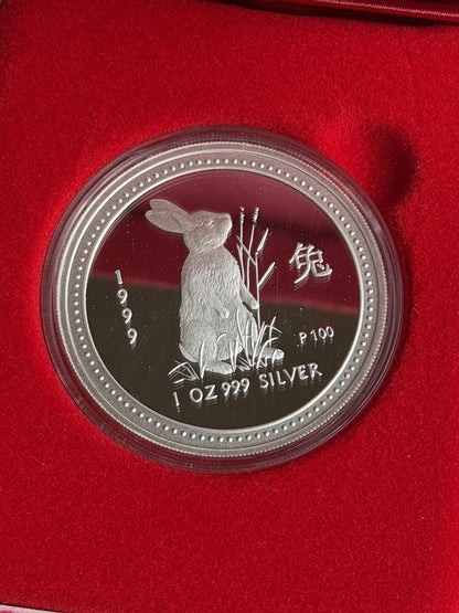 1999 Australia Perth Mint Lunar Rabbit 1oz $1 Series I Silver Proof Coin