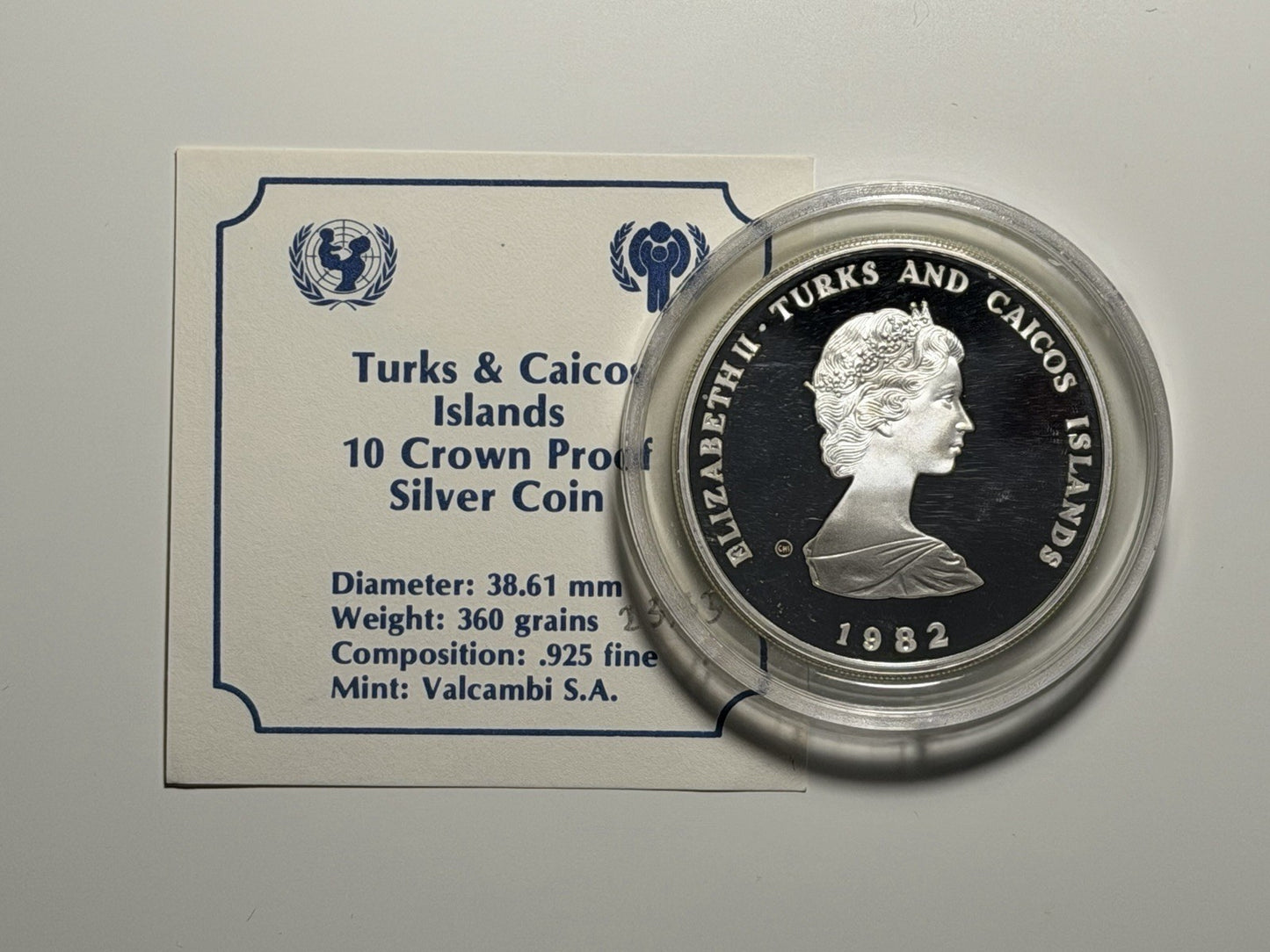Turks & Caicos Islands 1982 10 Crowns Year of the Child Silver Proof Coin