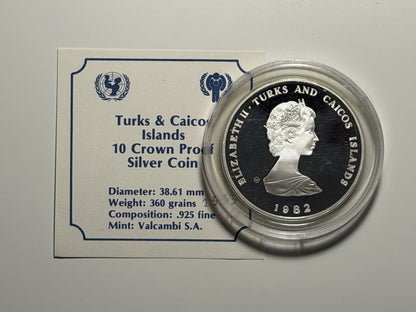 Turks & Caicos Islands 1982 10 Crowns Year of the Child Silver Proof Coin