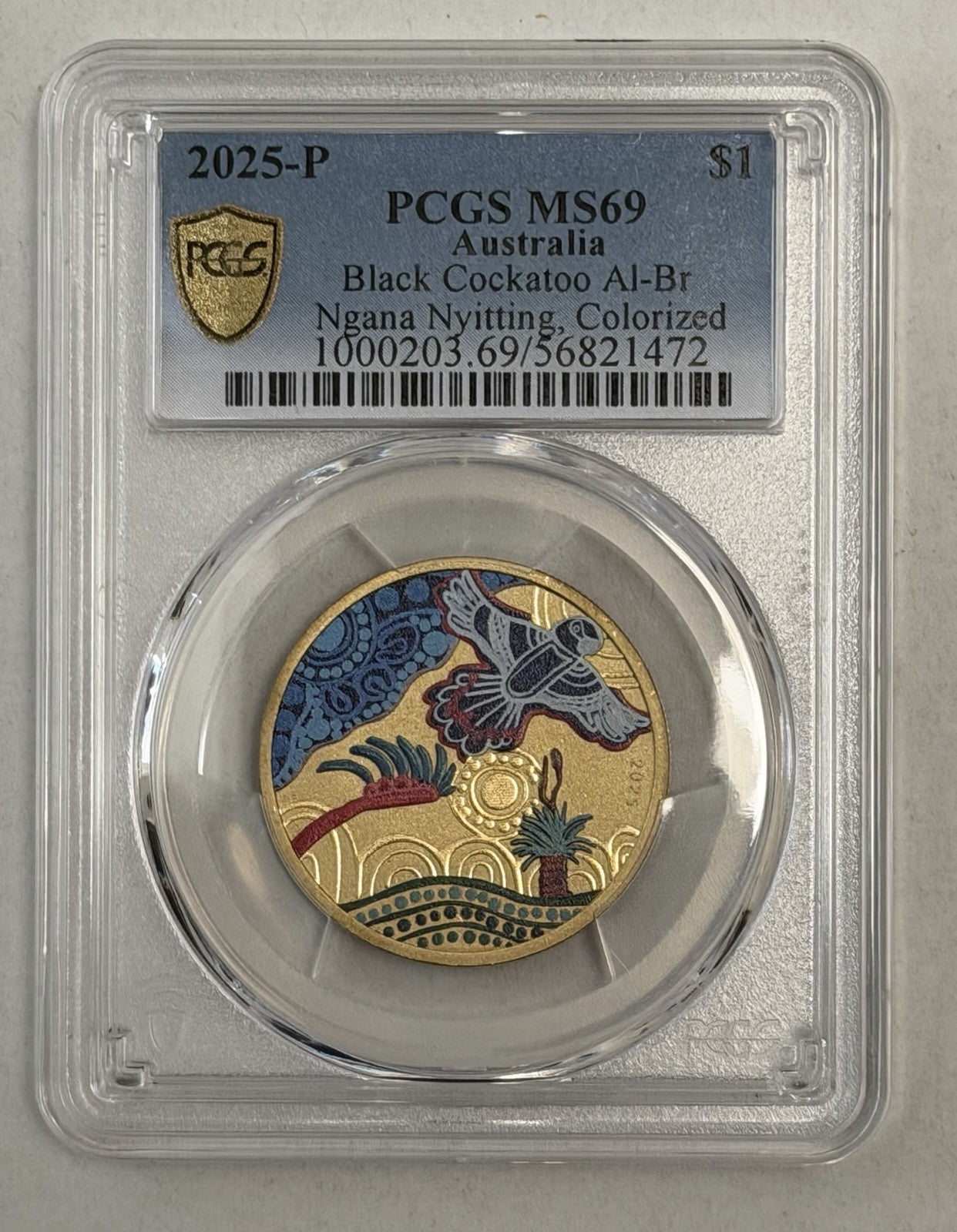 2025-P $1 Ngana Nyitting Black Cockatoo PCGS Graded MS69 Coloured Coin