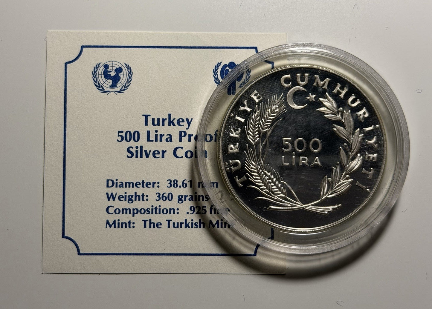 Turkey 1979 500 Five Hundred Lira Year of the Child Silver Proof Coin