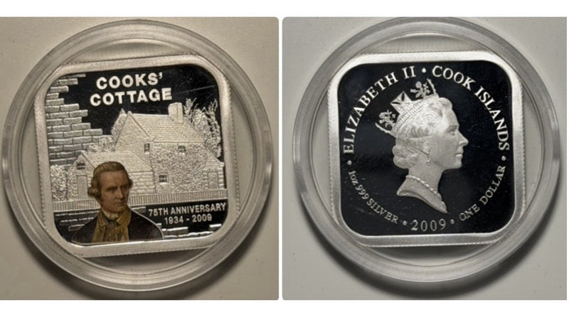 Cook Islands 2009 Cook's Cottage $1 1oz 999 Square Coloured Silver Proof