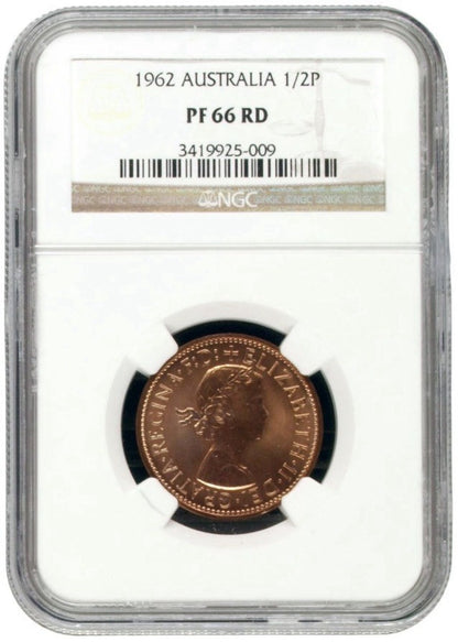Australia 1962(p) Y. Proof Half Penny 1/2d NGC Graded PF66RD Red Copper Coin