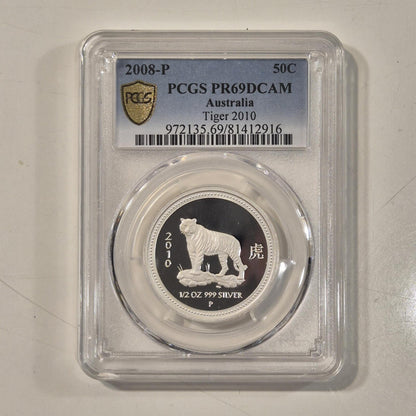 2008 2010 Australia Lunar Tiger 50 Cents Series I Silver 1/2oz Proof PCGS Coin