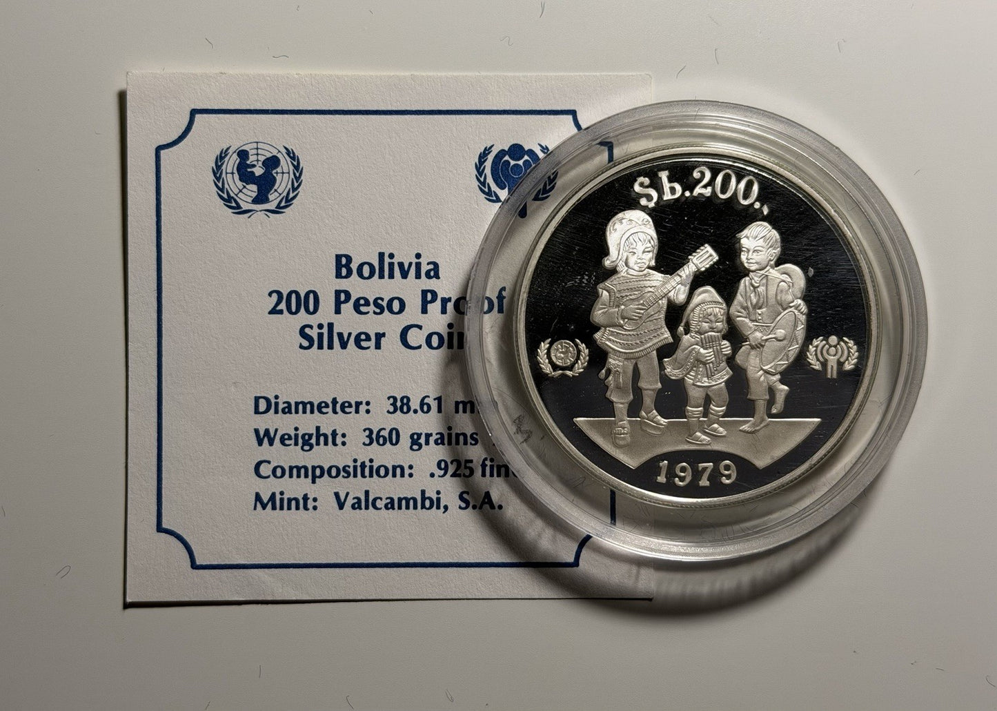 Bolivia 1979 200 Two Hundred Pesos Year of the Child Silver Proof Coin