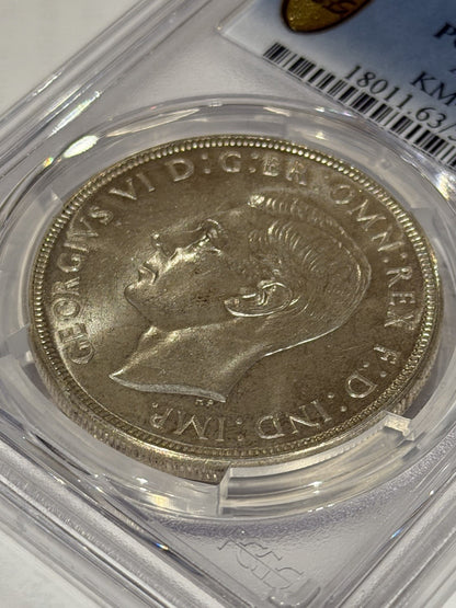 Australia 1937 Crown 5/- Five Shillings PCGS Graded MS63 Large Silver Coin